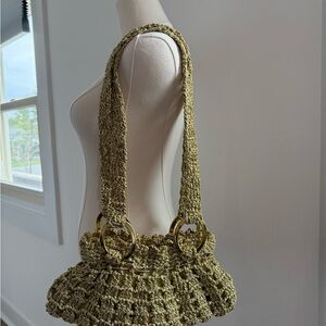 Elegant Gold Woven Shoulder Bag